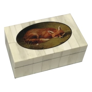 5-1/4&quot; Fox&#39;s Meal Printed Bone Box with Removable Lid, Fox Decor, Decorative Box, Trinket Box, Jewelry Box, Fox Gift, Gift Box