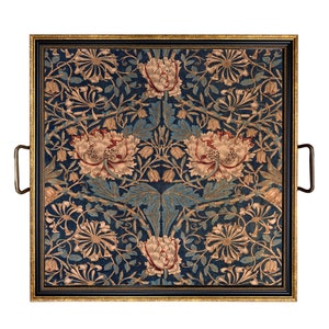 William Morris Honeysuckle Decorative Tray with Brass Handles, Ottoman Tray,  Coffee Table Tray, Dresser Tray