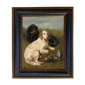 A Day&#39;s Bag Hunting Dog Framed Oil Painting Print on Canvas, Bird Dog Print, Hunting Dog Art, Hunting Cabin Decor, Lodge Wall Art