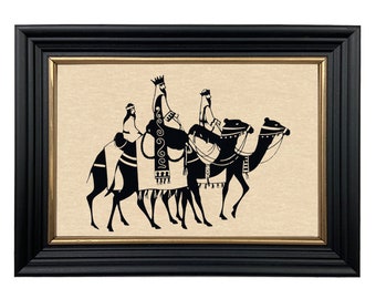 Three Wise Men Framed Paper Cut Silhouette, Christmas, Nativity, Epiphany, Antique Style, Wall Art, Decor
