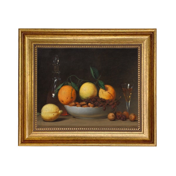 Dessert Still Life Framed Oil Painting Print on Canvas in Antiqued Gold Frame