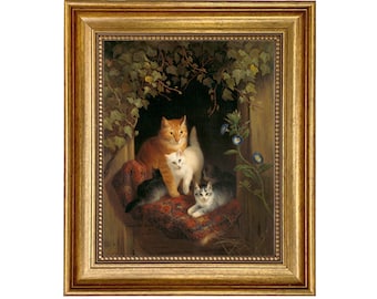 キティオリジナル油絵風景の中の子猫ミニ絵画ヴィンテージ猫アート動物