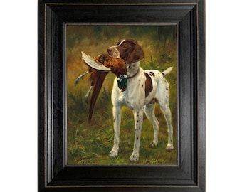 English Pointer Hunting Dog with Pheasant Framed Oil Painting Print on Canvas