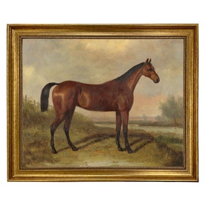 Chasseur dans un paysage d'après William Barraud encadré, peinture à l'huile sur toile, sports équestres, cheval, art mural, décoration 11" x 14"