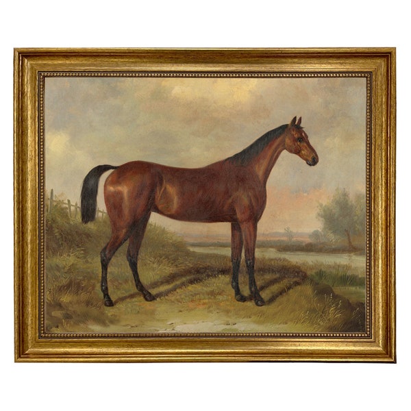 Hunter In a Landscape After William Barraud Framed Oil Painting Print on Canvas, Equestrian, Horse, Wall Art, Decor
