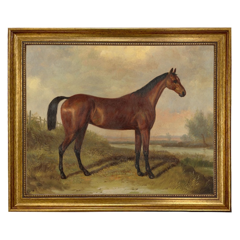 Hunter In a Landscape After William Barraud Framed Oil Painting Print on Canvas, Equestrian, Horse, Wall Art, Decor 11" x 14"