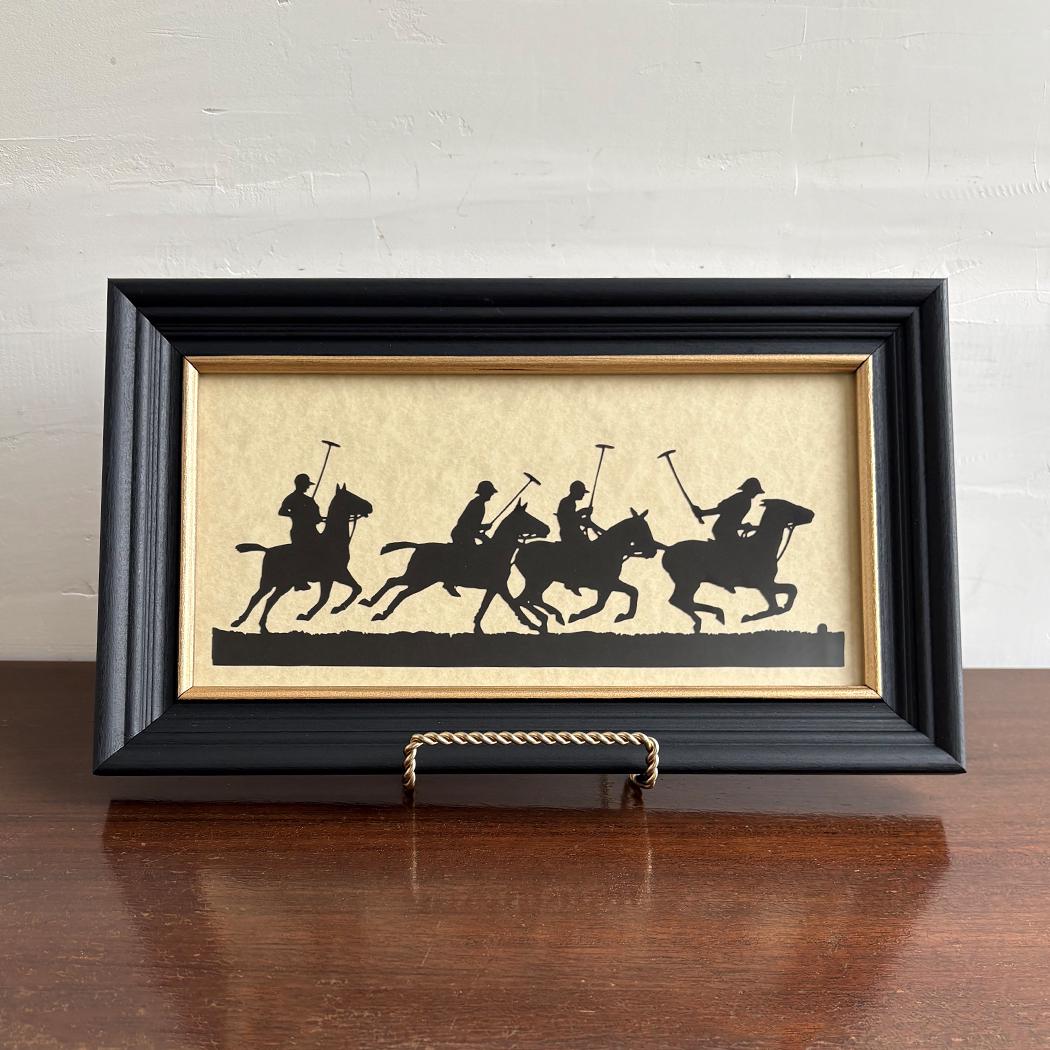額入りポロチームのシルエット、乗馬用ウォールアート、ハンドメイド
