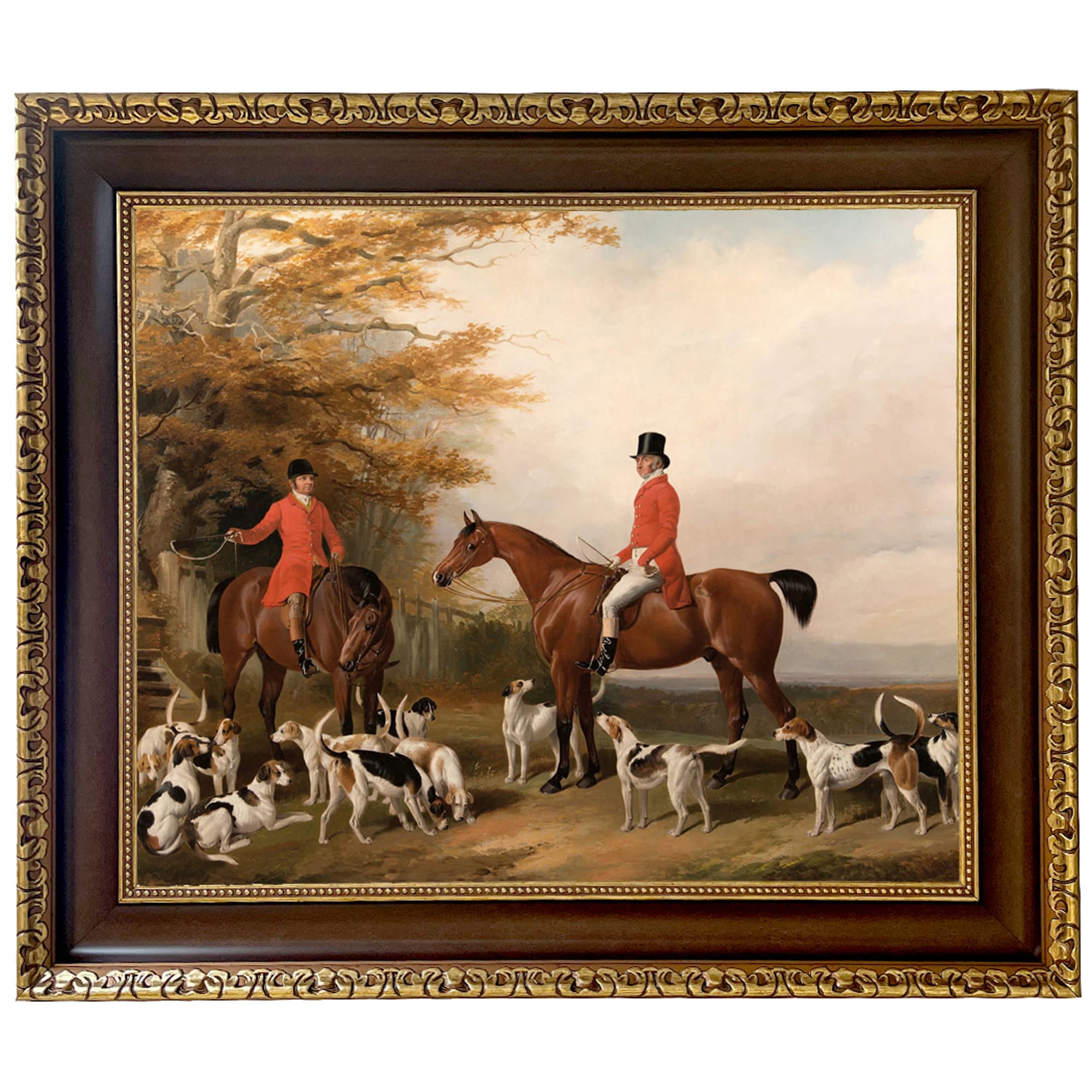 The Meeting Fox Hunt Scene Framed Oil Painting Print on Canvas