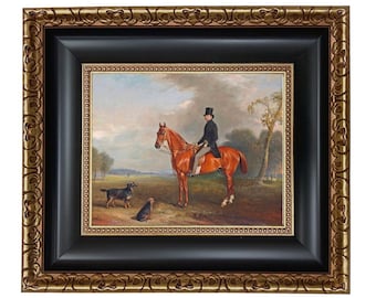 Sir Montague Welby a caballo, cazador de castaños, lámina enmarcada, decoración ecuestre inglesa.
