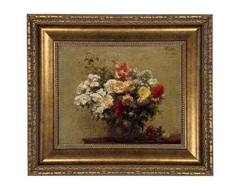 Summer Flowers Framed Oil Painting Print on Canvas in Antiqued Gold Frame