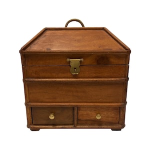 11" Portable British Campaign Chest, Antique Reproduction, Wooden Chest, Storage Chest, Antique Style Decor