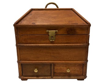 11" Portable British Campaign Chest, Antique Reproduction, Wooden Chest, Storage Chest, Antique Style Decor