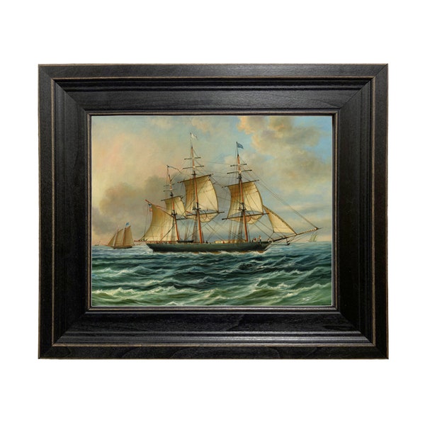 Baltimore Clipper Architect Framed Oil Painting Print on Canvas in Distressed Black Wood Frame