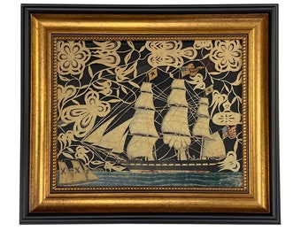 America&#39;s Paul Jones ca. 1845 Framed Schereneschitte, Antique Reproduction, Maritime Wall Art, Nautical Silhouette, Nautical Decor, Wall Art