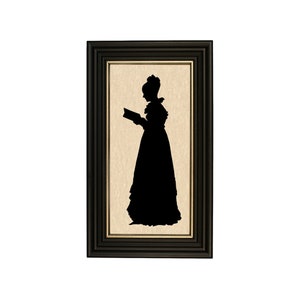 Bonita Reading a Book Framed Paper Cut Silhouette, Colonial, Primitive, Literary, Library Wall Art, Decor
