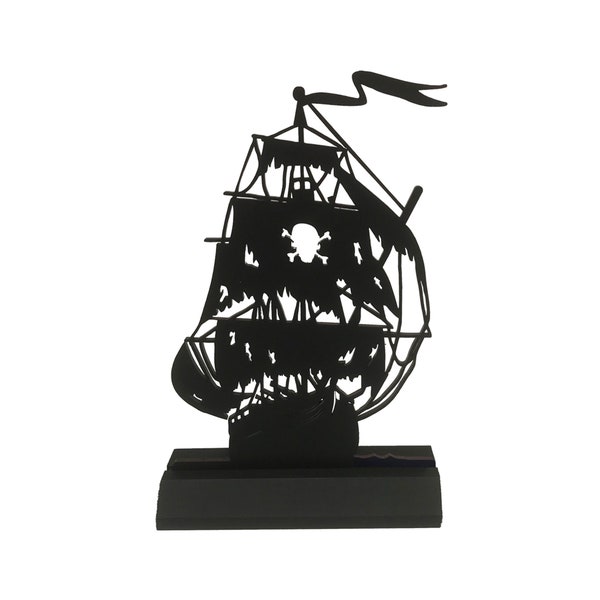 Black Pearl Pirate Ship Standing Wood Silhouette Halloween Pirate Party Tabletop Ornament Sculpture Decoration