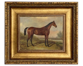 Hunter in a Landscape Framed Oil Painting Print on Canvas in Wide Antiqued Gold Frame. 8" x 10" Framed to 14" x 16".