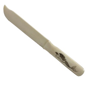 Abrecartas de hueso de buey de 23 cm con grabado de sirena - Reproducción antigua