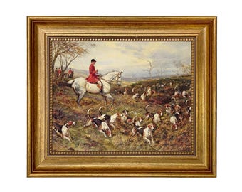 The Meet by Heywood Hardy 42x30 Framed Fox Hunt Art Victorian