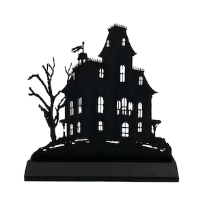 Haunted Mansion Tabletop Wood Silhouette, Tabletop Wood Silhouette, Halloween Decor, Halloween Silhouette, Tabletop Haunted House