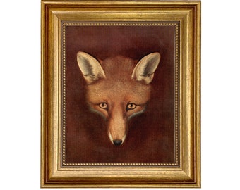 Fox Head by Reinagle Framed Oil Painting Print on Canvas in Antiqued Gold Frame. An 8" x 10" framed to 11-1/2" x 13-1/2".