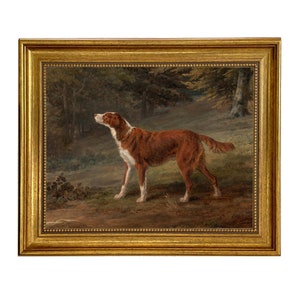 Irish Red and White Setter Dog Oil Painting Print on Canvas in Antiqued Gold Frame