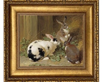 額入り3匹のうさぎの油絵プリント、ヴィンテージスタイルアート - Etsy