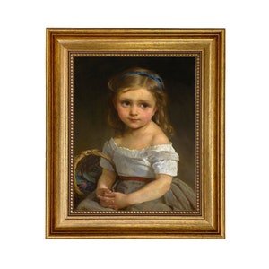 Little Girl with Basket of Plums Oil Painting Print on Canvas, Vintage Portrait Print, Vintage Style Art, French Portrait, Nursery Art