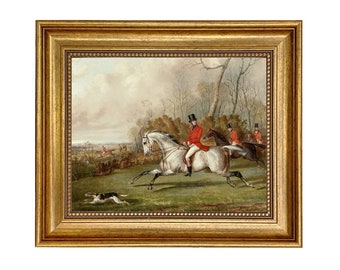 Talley Ho Fox Hunt Framed Oil Painting Print on Canvas in Antiqued Gold Frame