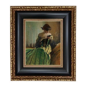 Portrait of Woman in Black and Green Dress Framed Canvas Print, Vintage ...