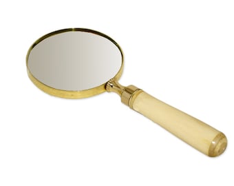 8" Brass Magnifier with White Bone Handle- Antique Vintage Style