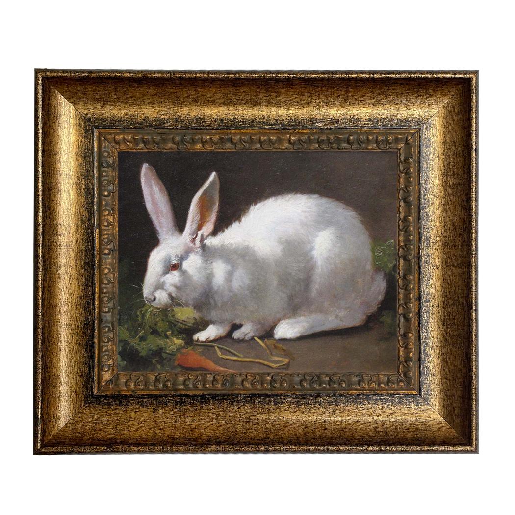 White Rabbit Framed Oil Painting Print on Canvas, Rabbit Art