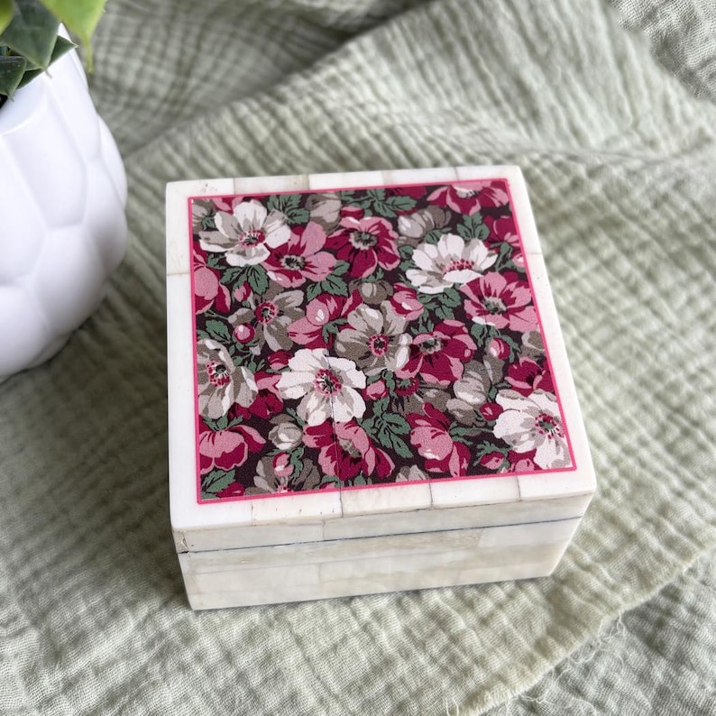 Wild Rose Bone Trinket Box, Romantic Decor, Small Jewelry Box image 1