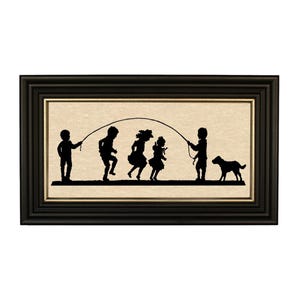 Jumping Rope Framed Paper Cut Silhouette, Antique Style Silhouette, Vintage Folk Art Decor, Kids&#39; Room, Early American Style