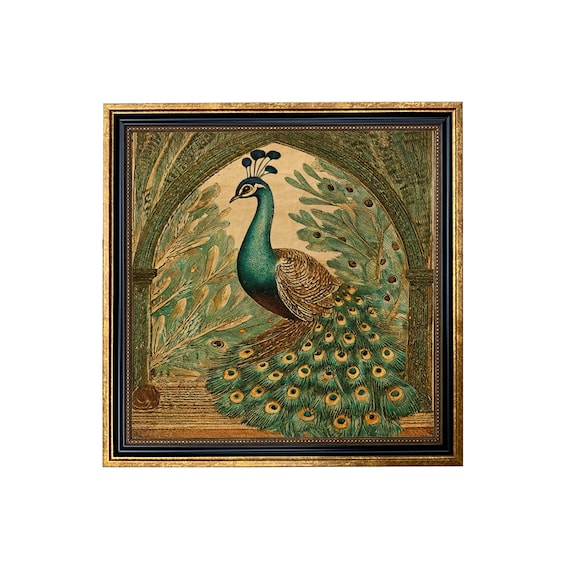Vintage Style Peacock Framed Art Print: Grandmillennial Decor