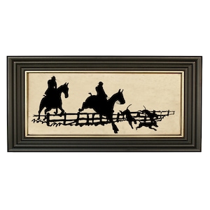 Hound Chase Equestrian Framed Paper Cut Silhouette, Equestrian Wall Art, Fox Hunt Scene, English Country Decor, Vintage Style Silhouette