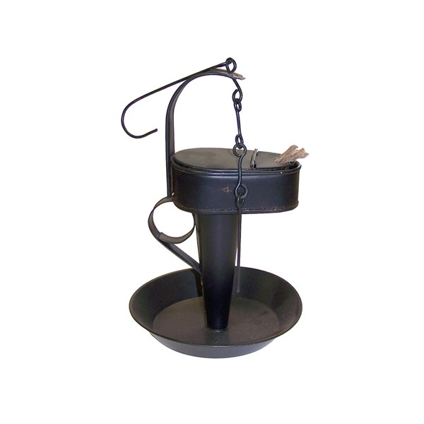 11" Early American Black Tin Betty Lamp with Hanger and Wick- Antique Vintage Style FOR DECORATIVE USE only