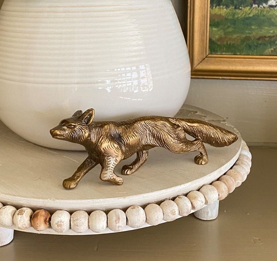 Antiqued Brass Running Fox Figurine, Equestrian Decor