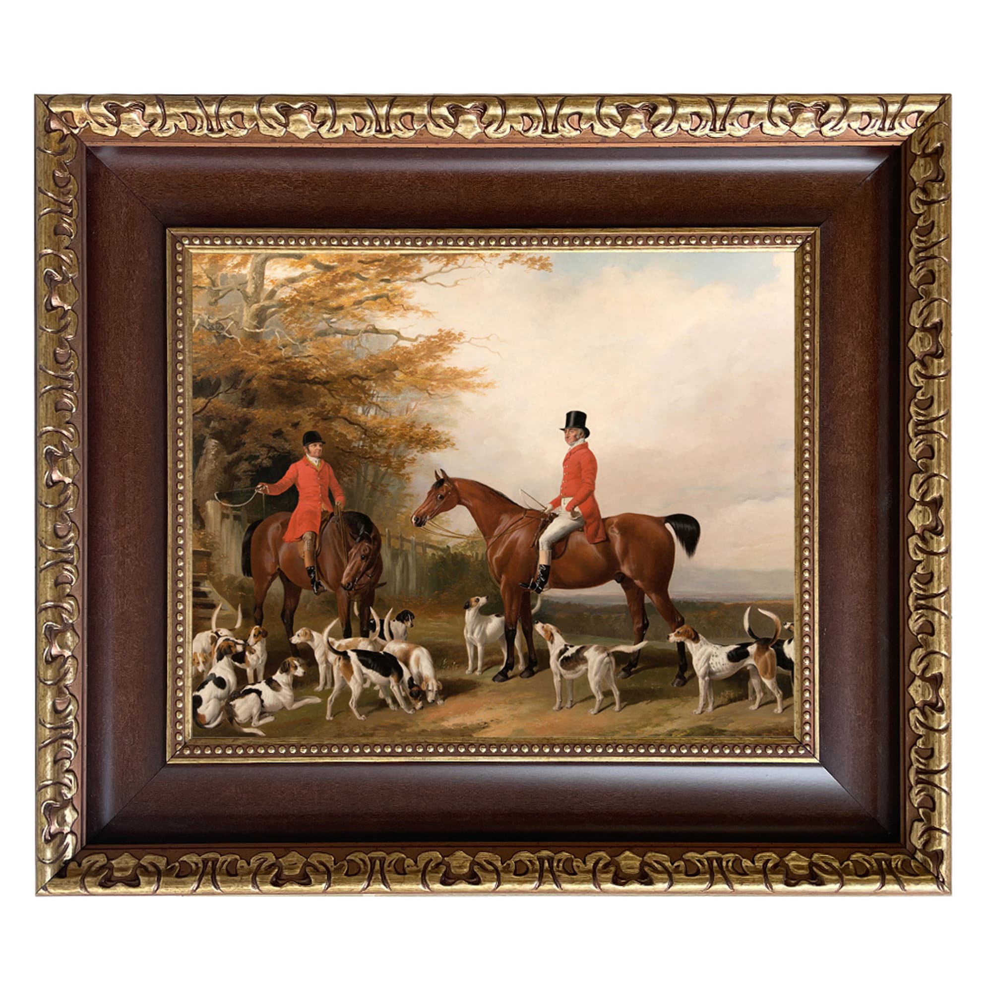The Meeting Fox Hunt Scene Framed Oil Painting Print on Canvas