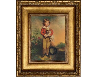 Master Simpson Framed Canvas Print, Boy With Dog, Vintage Art