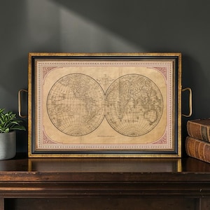 Old World Map Decorative Tray, Library Decor, Coffee Table Tray