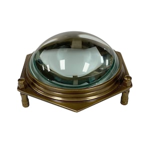 4" Antiqued Brass Hexagonal Dome Desk Magnifier- Antique Vintage Style