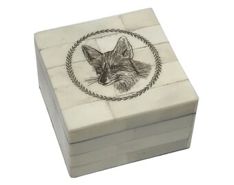 3-1/4" Fox Head Etched Trinket Box, Fox Decor