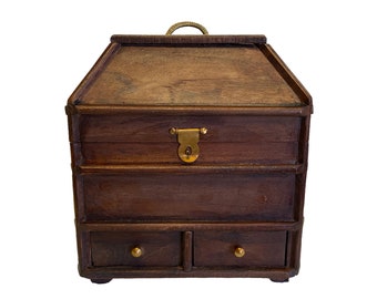 11" Portable British Campaign Chest, Antique Style Reproduction, Wooden Chest, Storage Chest, Antique Style Decor