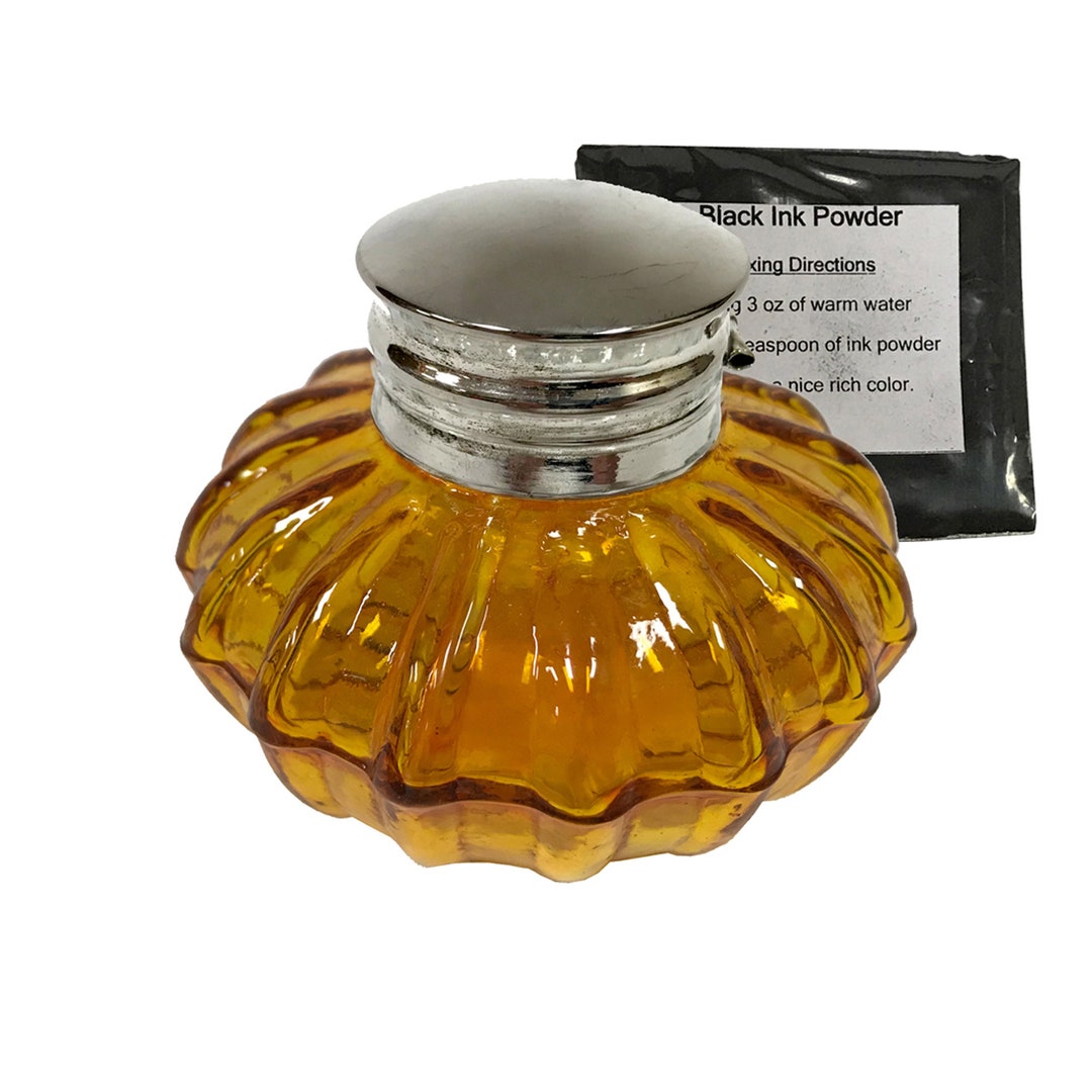 Amber Swirl Inkwell With Ink Powder, Thick Glass, Antique Reproduction ...