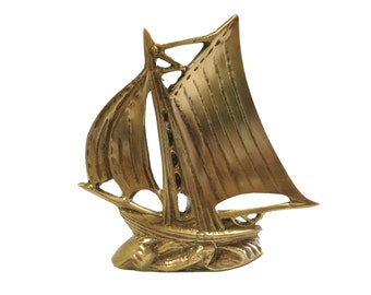 4-3/4" Antiqued Brass Sloop Sailboat Paper Weight- Antique Vintage Reproduction, Nautical Decor, Gift for Sailor, Nautical Office Decor