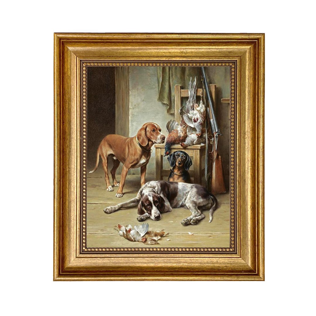 Hounds and Game Framed Oil Painting Print on Canvas, Rustic Cabin Decor ...
