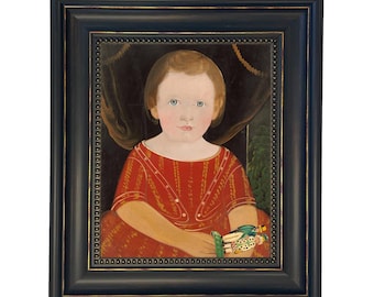 Framed Primitive Folk Art Portrait Print, Early American Decor, Colonial Wall Art