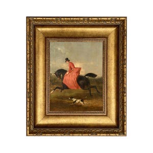 Woman on Horse with Dog Framed Canvas Print, French Portrait, Equestrian Wall Art