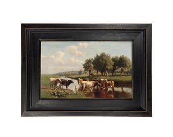 Inramad canvastavla med kolandskap: Vintage pastoral scen, galleriväggkonst
